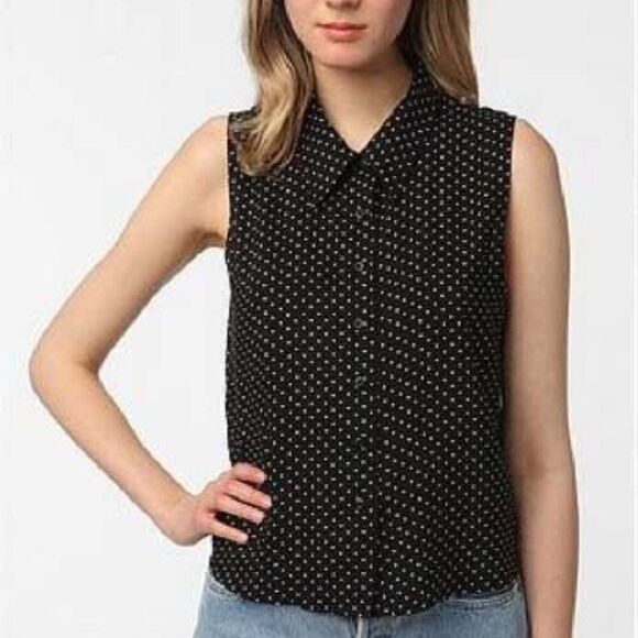 NWT Reformation S Urban Outfitters Open Back Collar Coquette BohoTop Black Dot - Picture 1 of 12